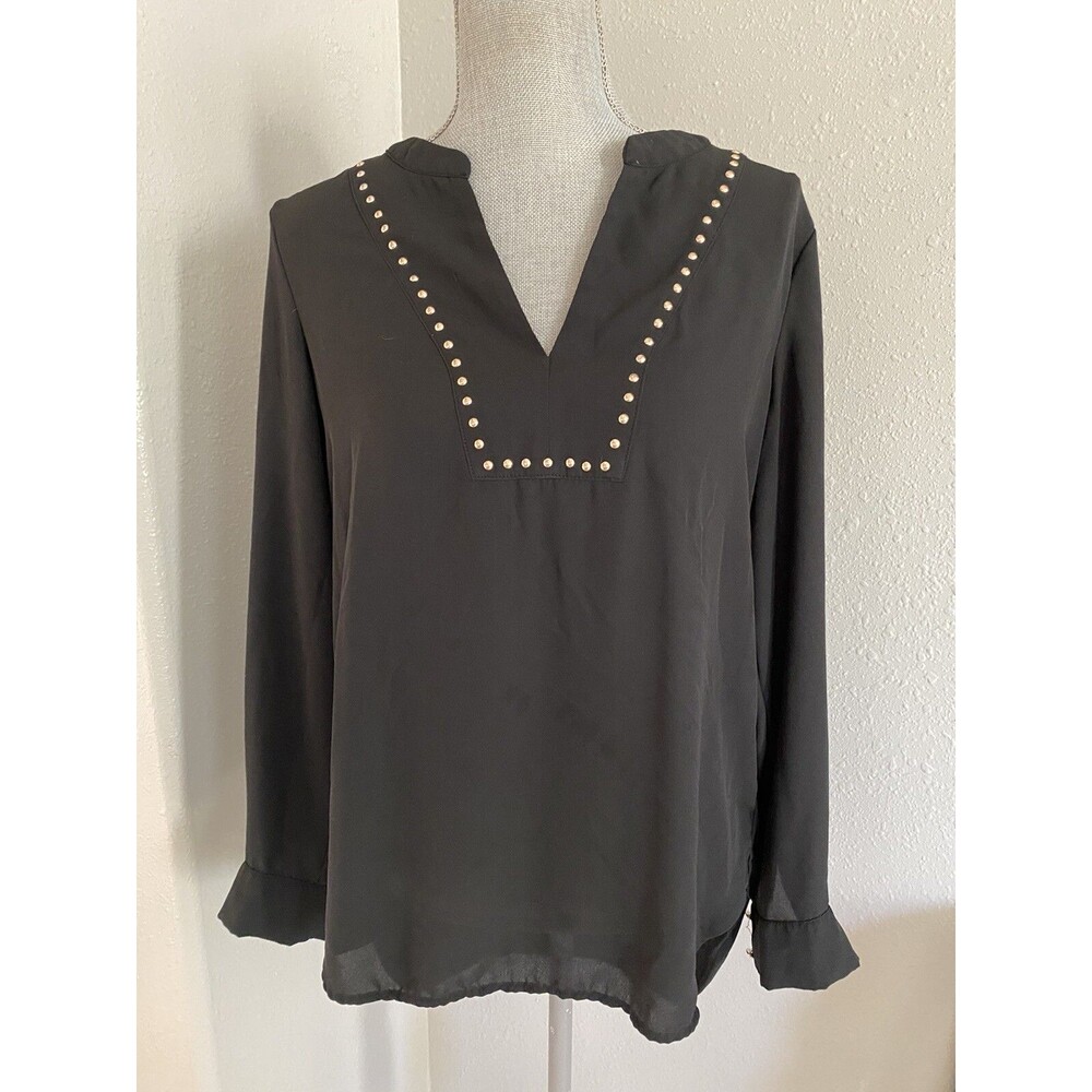 Carmen Marc Valvo Black studded Women's Long Sleeve tunic SHIRT top size s - Picture 2 of 10
